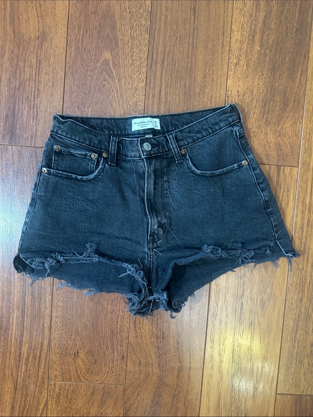 Abercrombie & Fitch Black Distressed High-Rise Denim Shorts